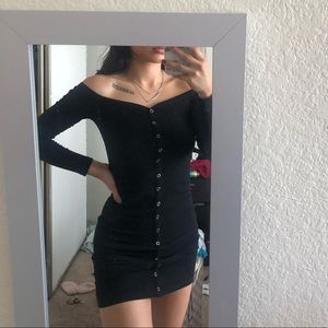Black off the shoulder long sleeve dress